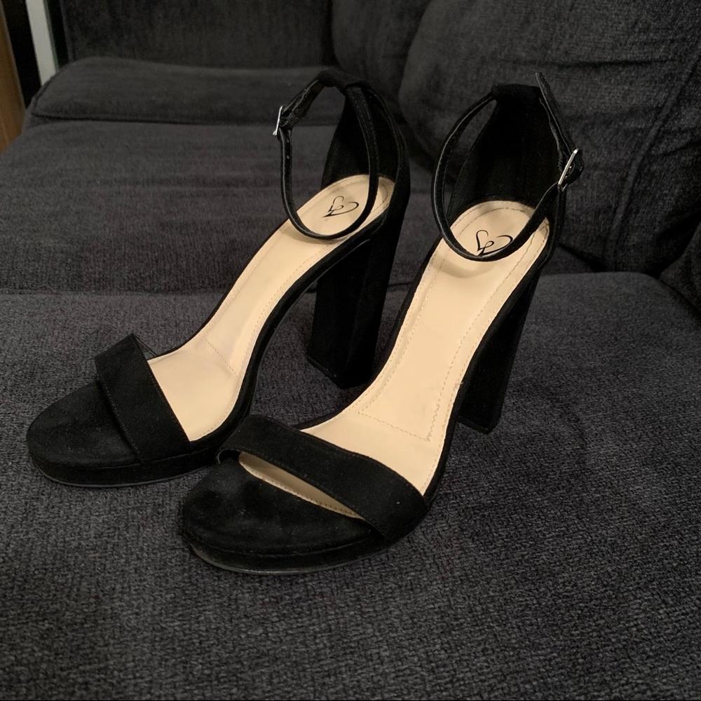 Windsor Black Suede Heels Ankle Strap
